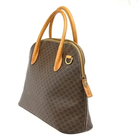 CELINE Logo Macadam Pattern Handbag PVC Leather Brown GHW Italy